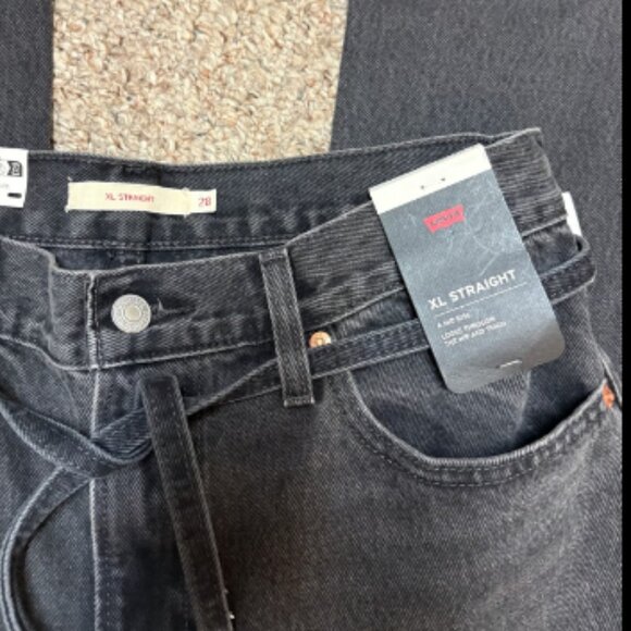 FREE PEOPLE LEVIS XL STRAIGHT WIDE LEG BELTED FADED BLACK JEANS NWT $108 28 w - Picture 8 of 11